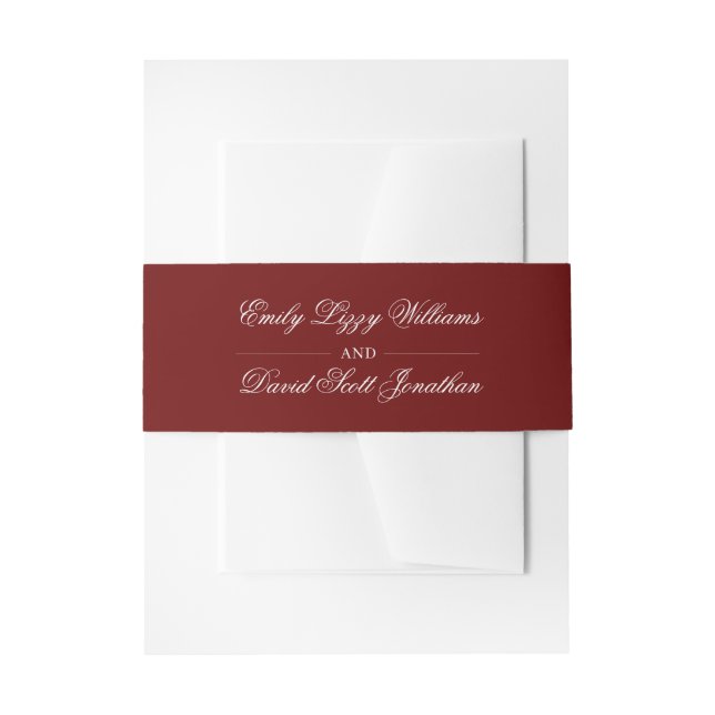 Simple Crimson Red Elegant Script Invitation Belly Band (Front Example)