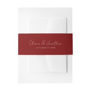 Simple Crimson Red Handwritten Script Wedding Invitation Belly Band