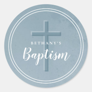 Simple cross baptism favour or envelope classic ro round sticker