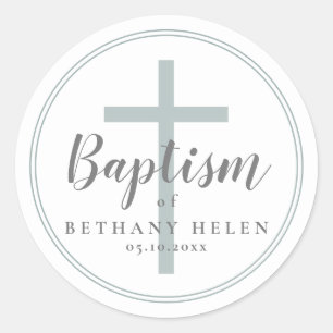 Simple cross baptism favour or envelope classic round sticker