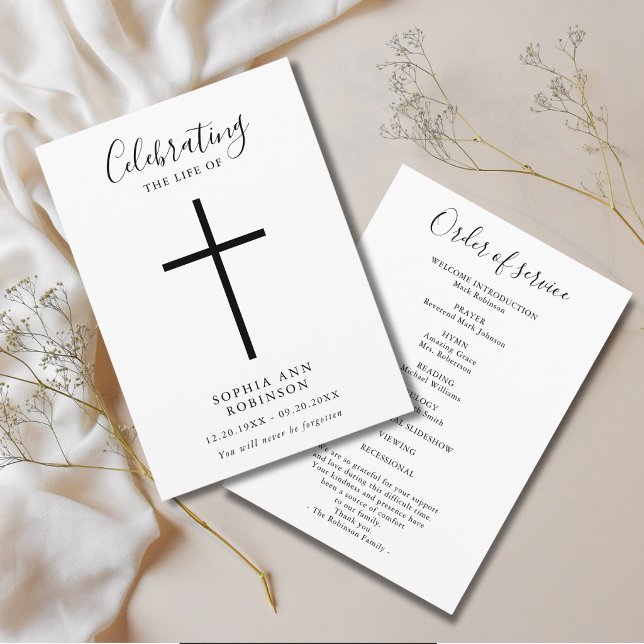 Simple Cross Celebration of Life Order of Service Program (Creator Uploaded)