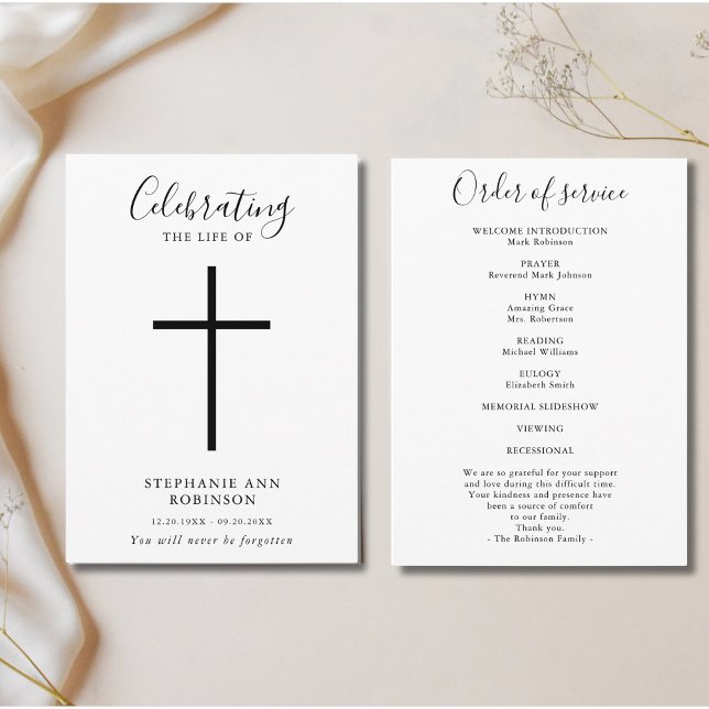 Simple Cross Celebration of Life Order of Service Program (Creator Uploaded)