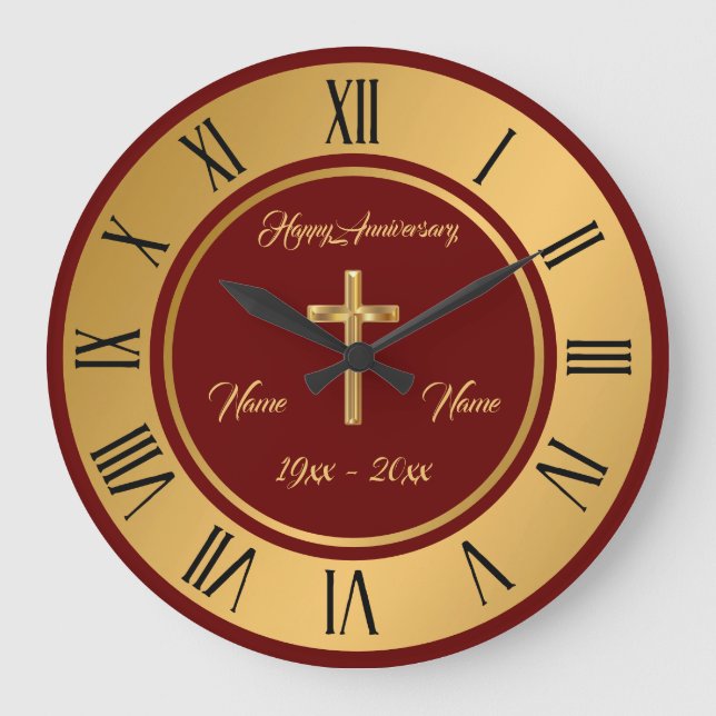 Simple Cross Customise Gold Anniversary Large Clock (Front)