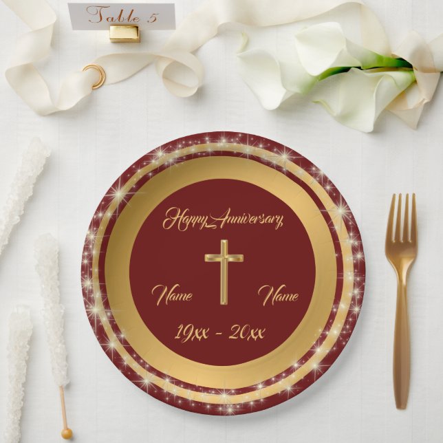 Simple Cross Customise Gold Anniversary Paper Plate (Wedding)