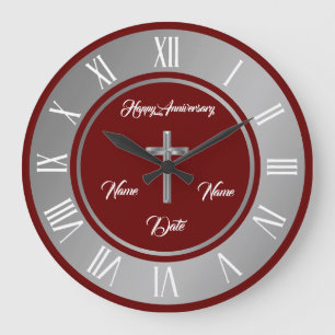 Simple Cross Customise Silver Anniversary Large Clock
