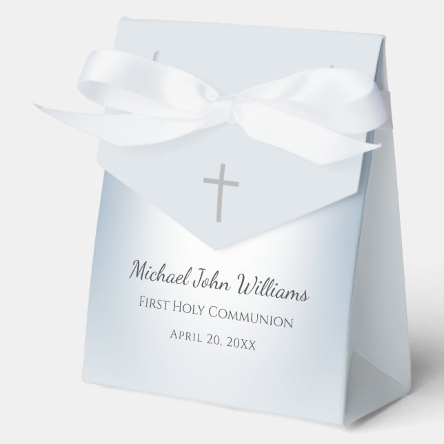 Simple Cross Dusty Blue Boys First Communion Favour Box (Front)