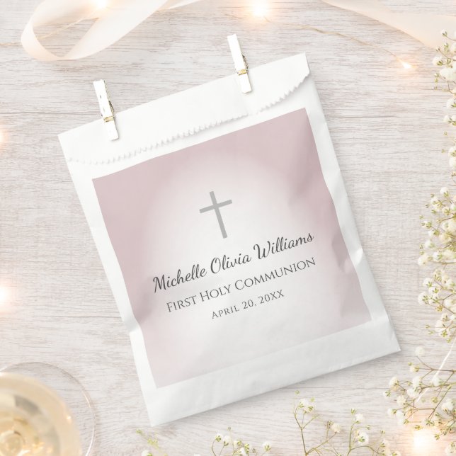 Simple Cross Elegant Rose Gold First Communion  Favour Bag (Clipped)