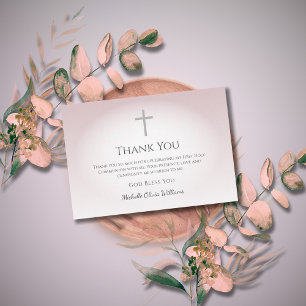 Simple Cross First Communion Rose Gold Thank You Card