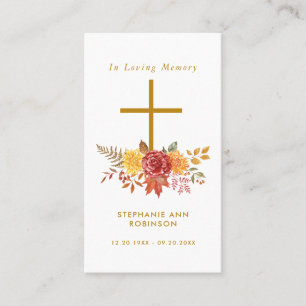 Simple Cross Floral Funeral Memorial Prayer Card