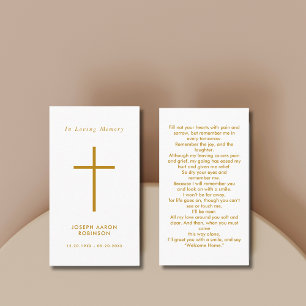 Simple Cross Funeral Memorial Prayer Card