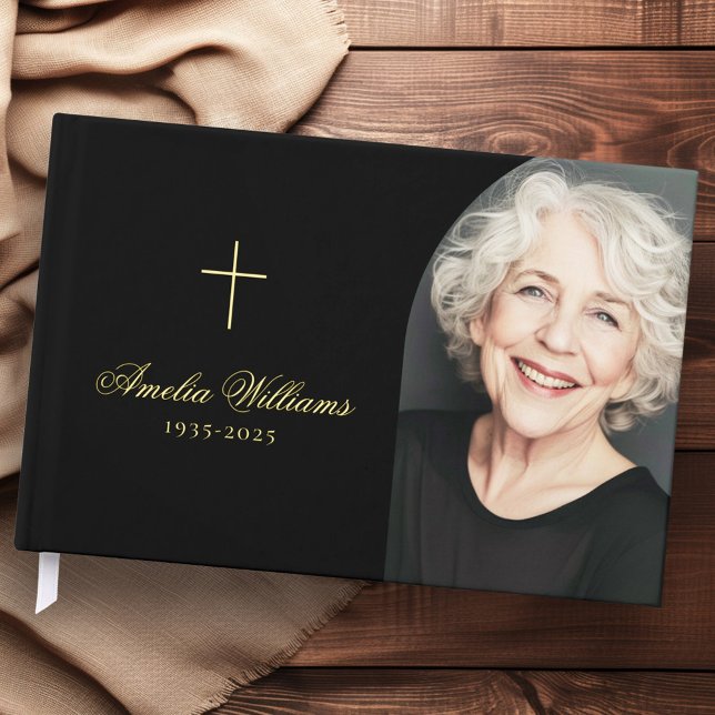Simple cross loving memory funeral memorial photo guest book (Simple cross loving memory funeral memorial photo guest book)