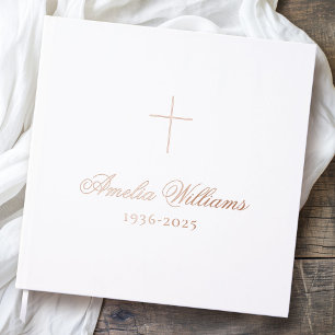 Simple cross loving memory funeral memorial white guest book