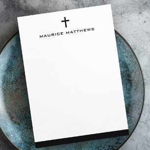 Simple cross masculine name black border flat card