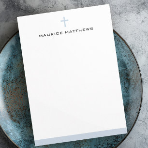 Simple cross masculine name dusty blue border flat card