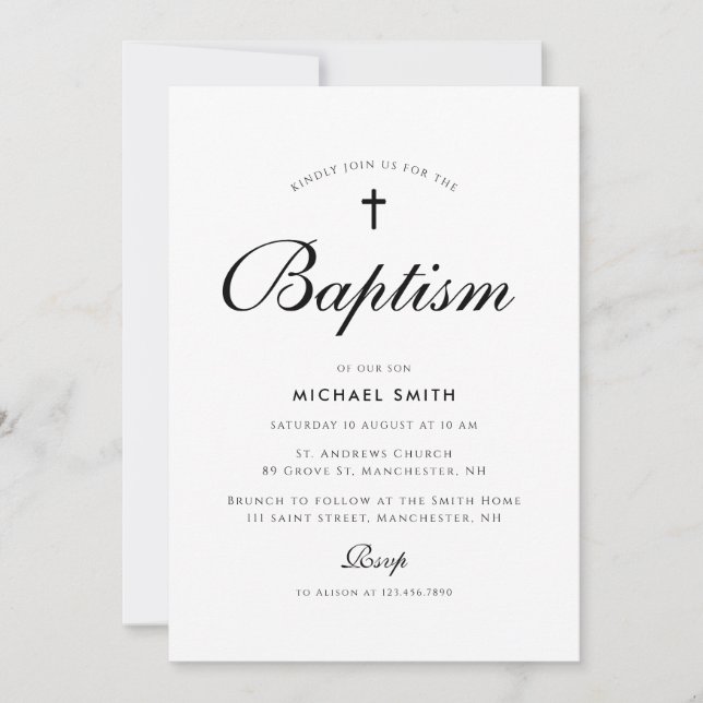 simple cross modern baptism invitation (Front)