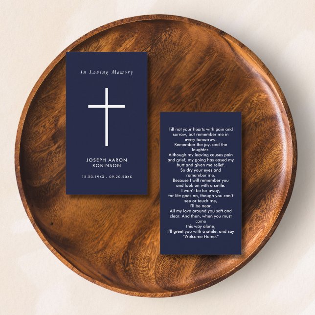 Simple Cross Navy Blue Memorial Prayer Card (Creator Uploaded)