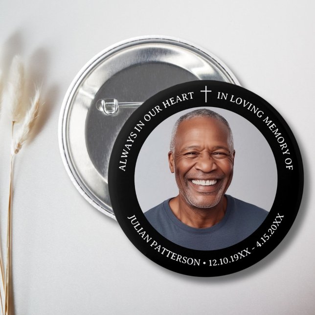 Simple Cross Photo Funeral Memorial Keepsake  6 Cm Round Badge (Creator Uploaded)