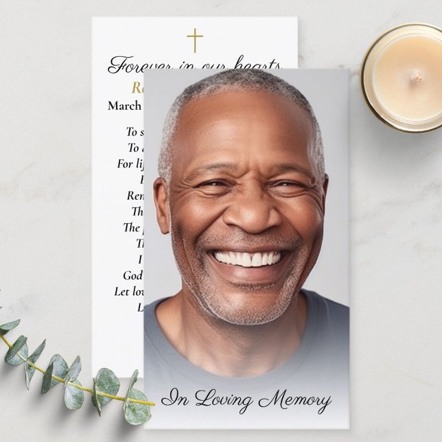 Simple Cross Photo Funeral Memorial Prayer Card  (Creator Uploaded)