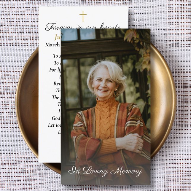 Simple Cross Photo Funeral Memorial Prayer Card  (Creator Uploaded)