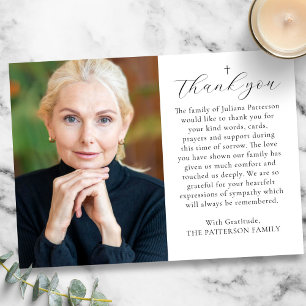 Simple Cross Photo Personalised Message Funeral Thank You Card
