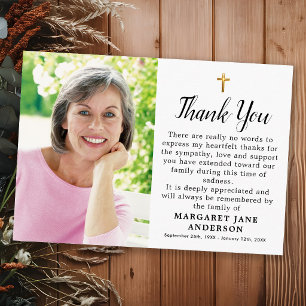 Simple Cross Photo Personalised Sympathy Funeral Thank You Card