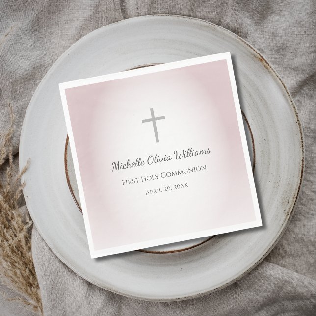Simple Cross Rose Gold First Communion Celebration Napkin (Creator Uploaded)