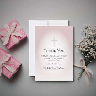 Simple Cross Rose Gold First Communion Thank You Card