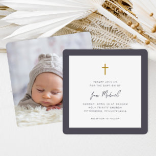 Simple Cross Script Lettering Photo Baptism Invitation