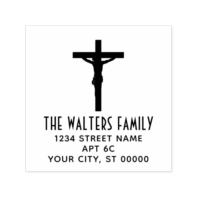 Simple Crucifixion Cross Name Return Address Self-inking Stamp (Design)