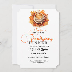 Simple Cup of Coffee Fall Leaves Thanksgiving  Invitation