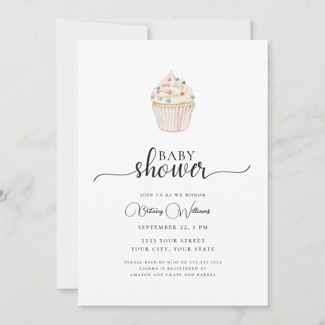 Simple Cupcake Baby Shower Invitation (Front)