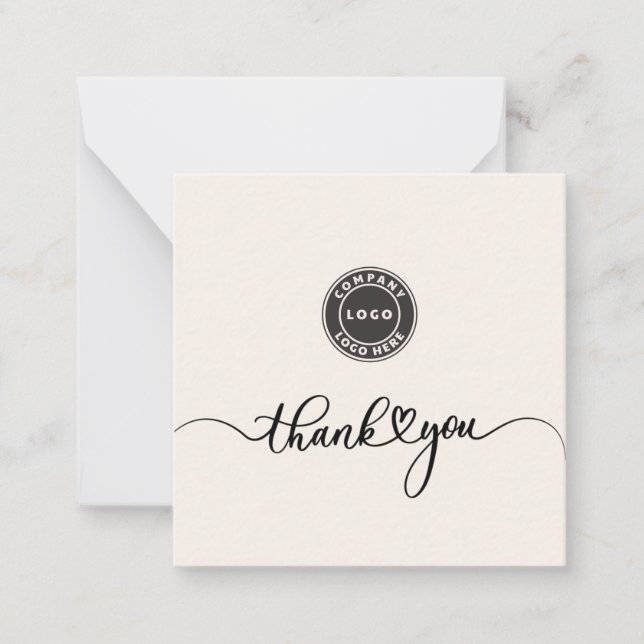 Simple Cursive Script Business Logo Thank You Card (Front)