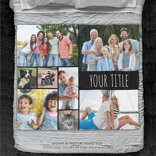 Simple Custom 8 Photo Collage Your Colour Fleece Blanket (Creator Uploaded)
