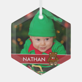 Simple Custom Baby Photo Christmas Personalised Glass Tree Decoration