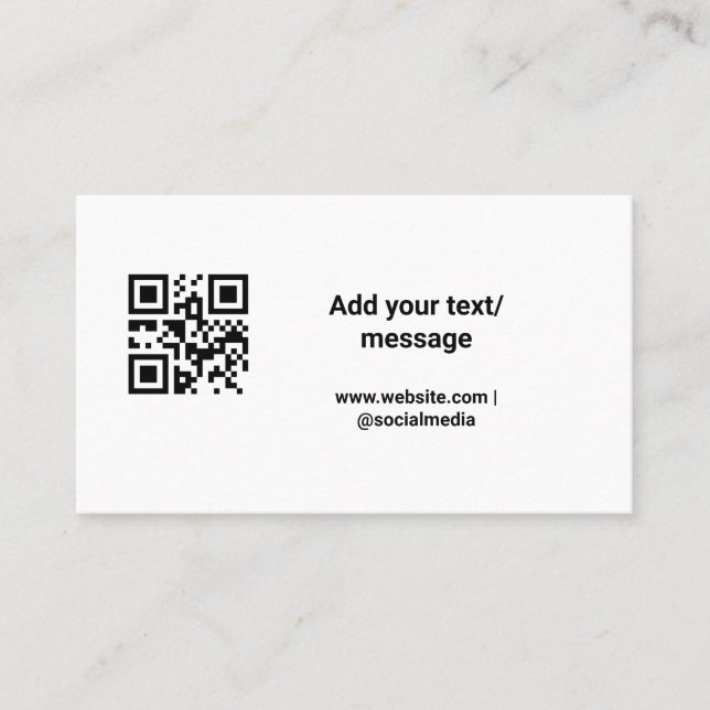 simple custom barcode add your text website QR Cla Business Card (Front)