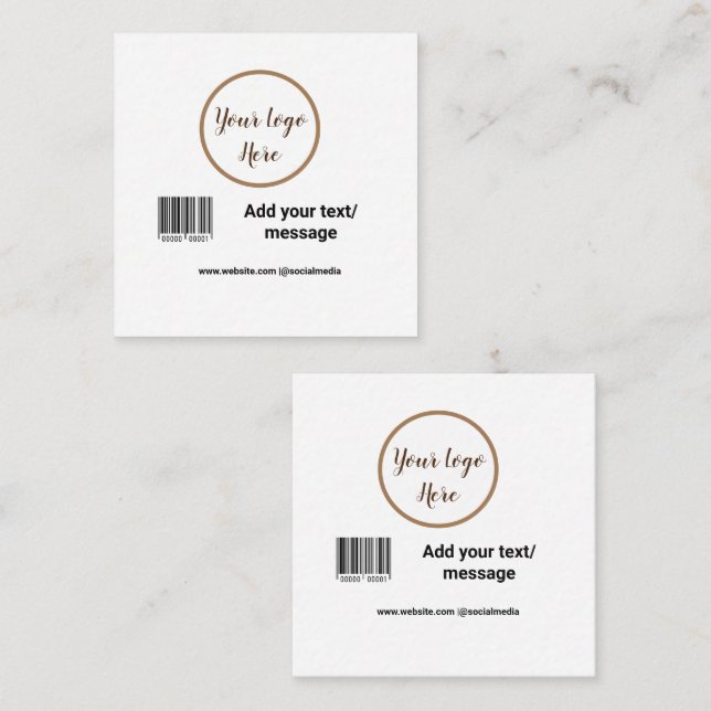 simple custom barcode add your text website QR  Sq Square Business Card (Front/Back)
