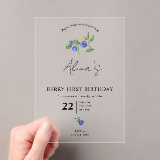 Simple Custom Berry first birthday fruit birthday  Acrylic Invitations