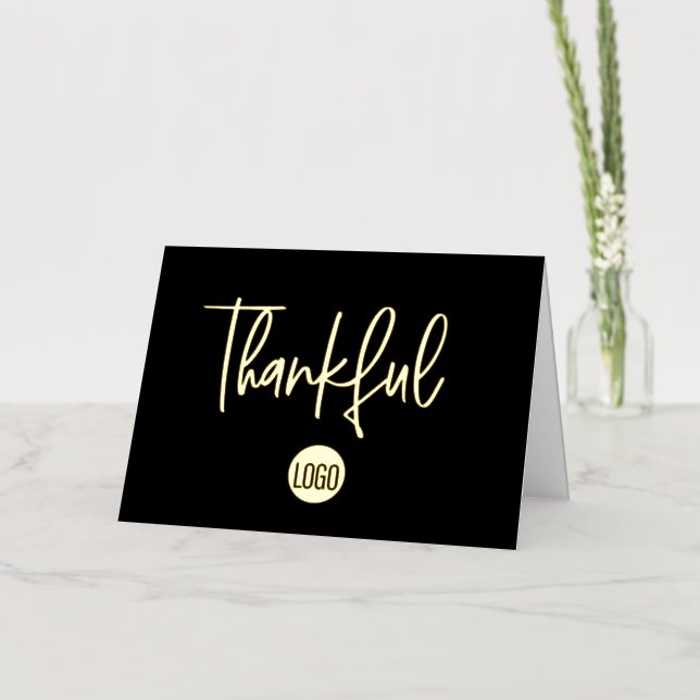 Simple Custom Black Gold logo Business thankful Foil Greeting Card (Flower)