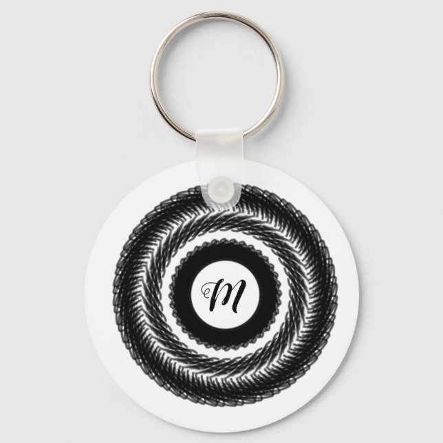 simple custom BLACK mandala monogram add your name Key Ring (Front)