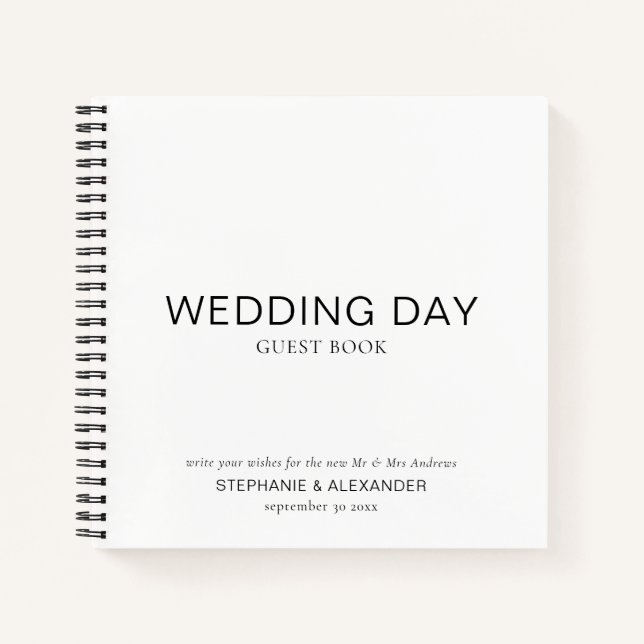 Simple Custom Black White Wedding Guest Book (Front)