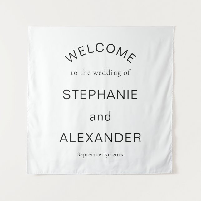Simple Custom Black White Welcome to Wedding  Tapestry (Front)