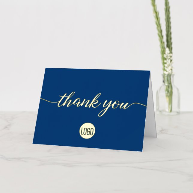 Simple Custom Blue Gold logo Business Foil Greeting Card (Flower)