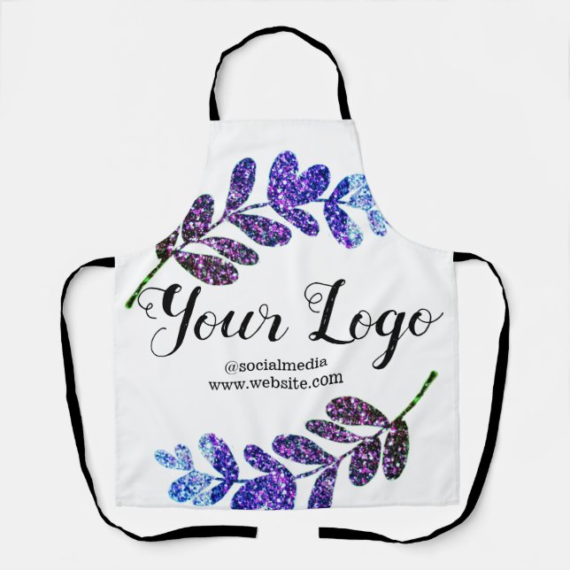 simple custom blue purple black leaves add logo  t apron (Front)