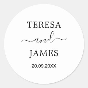 Simple Custom Bride & Groom Name Date Wedding Classic Round Sticker