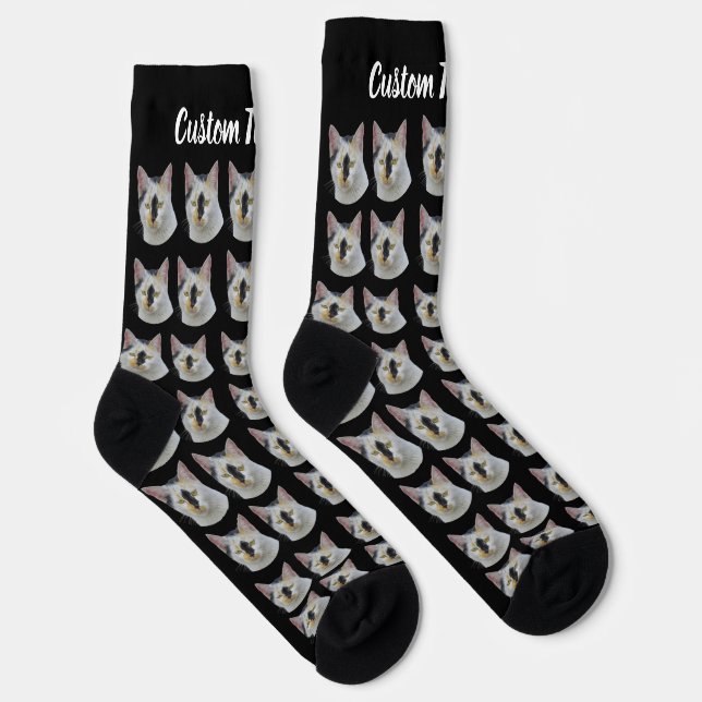 Simple Custom Cat Pet Photo Personalised Text Sock (Right)