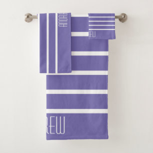 Simple Custom Chic Periwinkle Striped Weekend Bath Towel Set