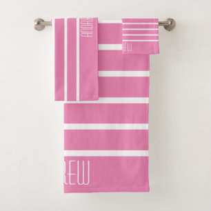 Simple Custom Chic Pink Nautical Striped Weekend Bath Towel Set