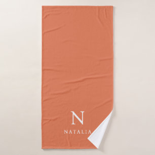 Simple Custom Colour Kids Monogram Name Orange Bath Towel