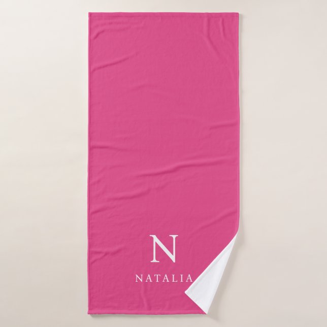 Simple Custom Colour Kids Monogram Name Pink Bath Towel (Bath Towel)