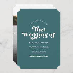 Simple Custom Colour Modern Retro Photo Wedding Invitation